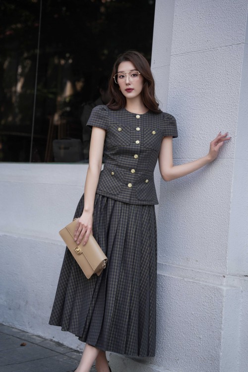 Sixdo Dark Grey Woven Flared Skirt